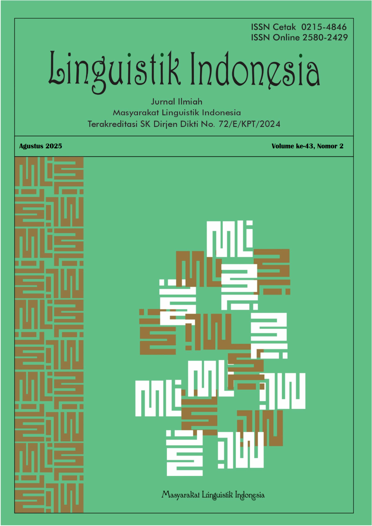					View Vol. 43 No. 2 (2025): Linguistik Indonesia
				